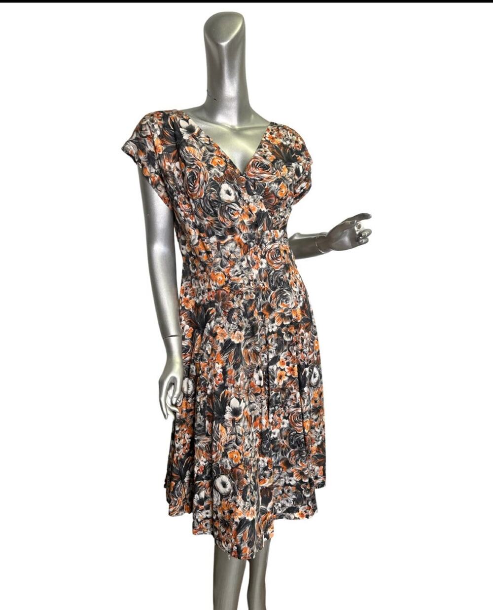 Vintage 1950s Cotton Floral Fall Printed Dress Medium